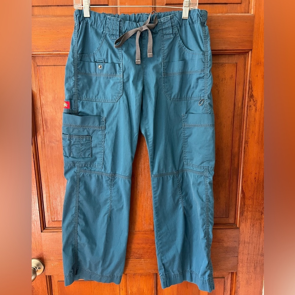 Dickies Scrub Pants Teal Blue Cargo Medical Uniform Drawstring Elastic Size S